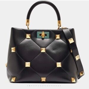 Valentino Black Satchel with Gold Studs